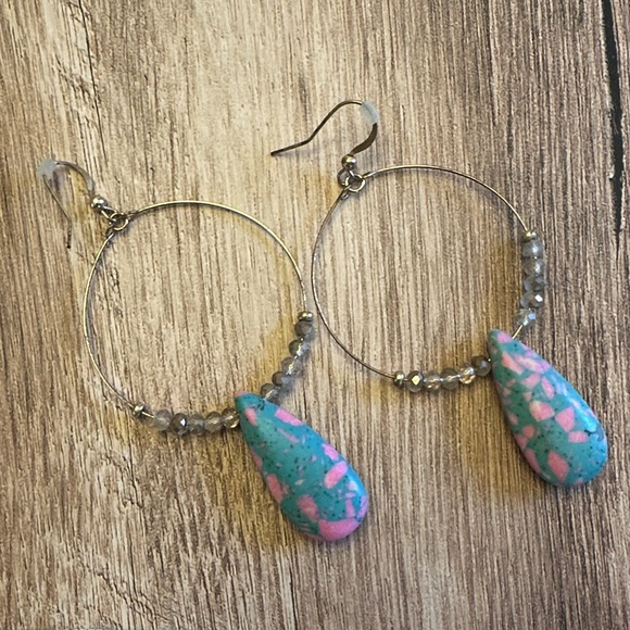 Jewelry - 4/$20🙈Pink and Blue Teardrop Hoop Earrings